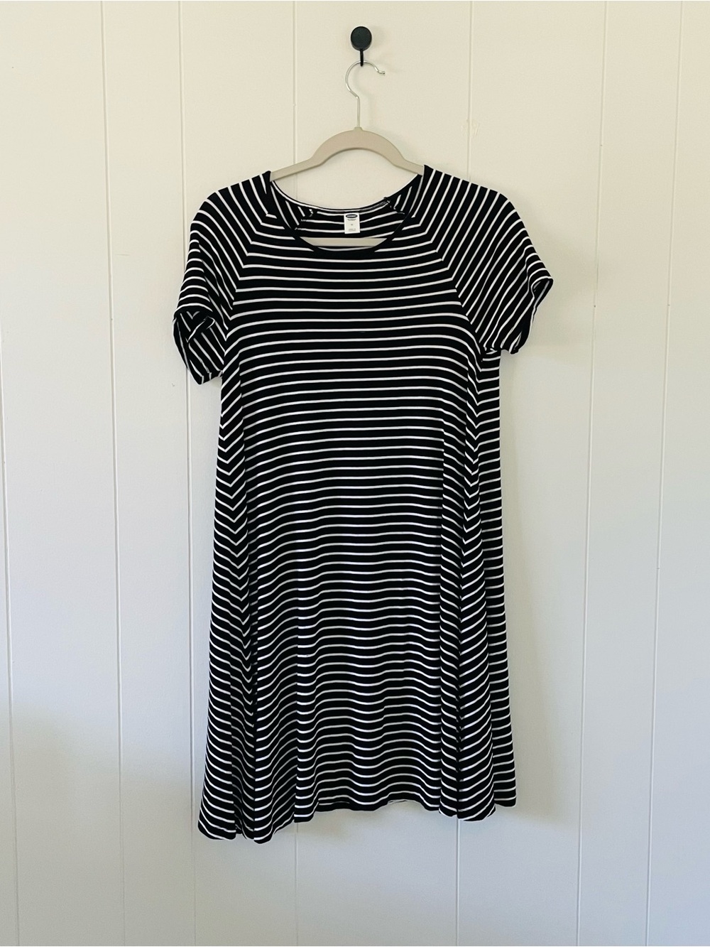 Old Navy Black and White Striped Midi T-Shirt Dress